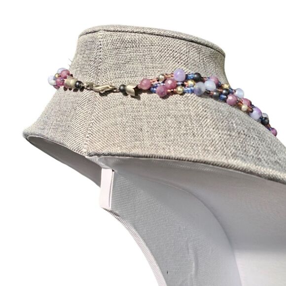 Vintage 70s Lavendar Triple Strand Bead Necklace - Picture 5 of 14